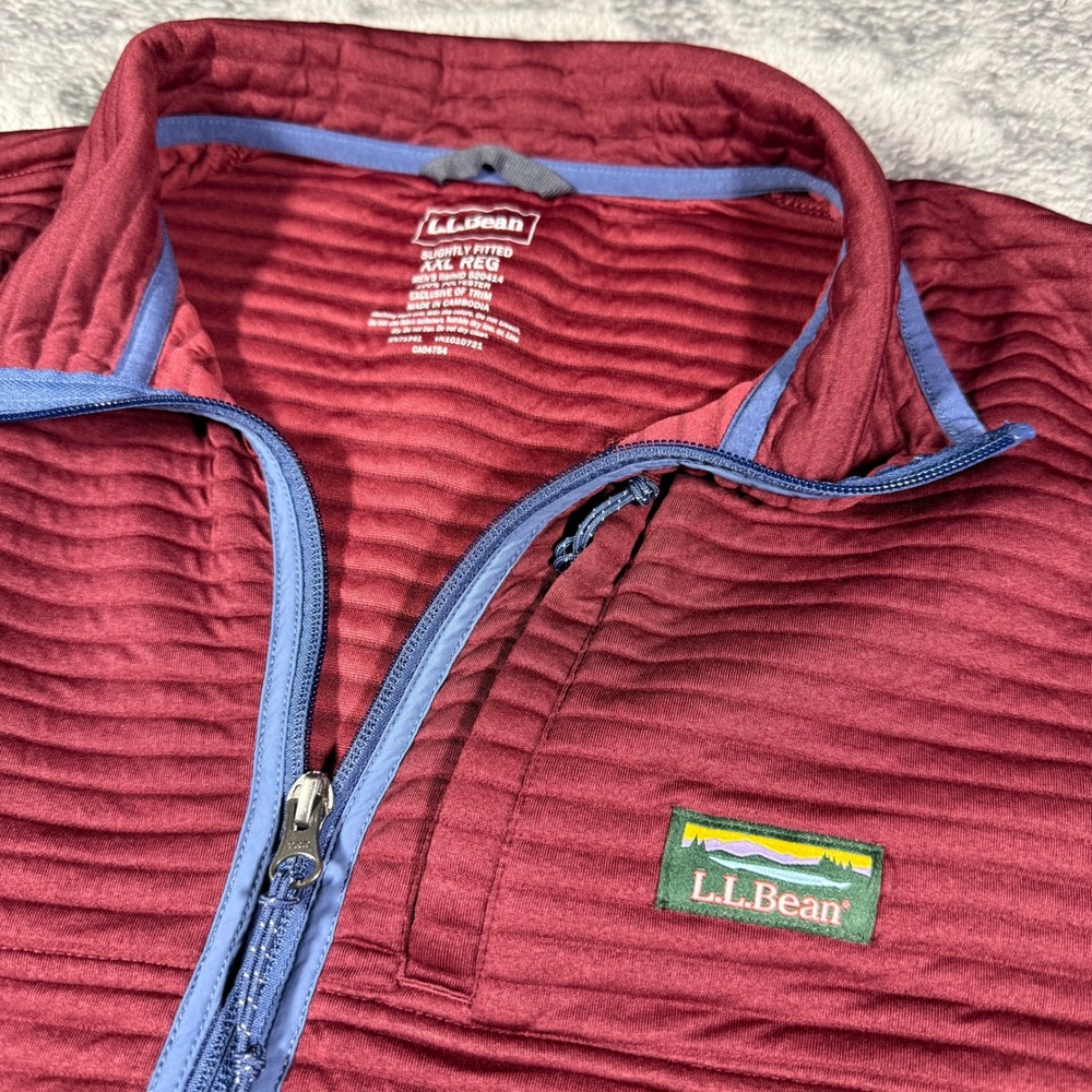 LL Bean Mens XXL Ridge Fleece Full Zip Jacket Burgundy Red Blue 520414 Regular - Picture 3 of 6